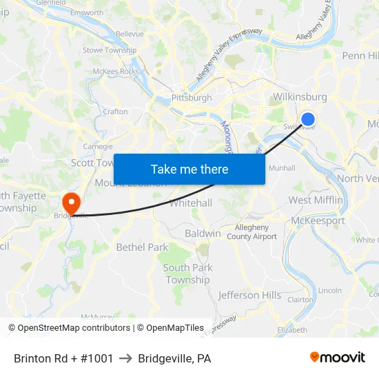 Brinton Rd + #1001 to Bridgeville, PA map