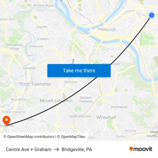 Centre Ave + Graham to Bridgeville, PA map