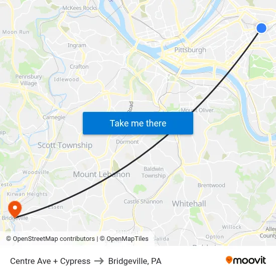 Centre Ave + Cypress to Bridgeville, PA map