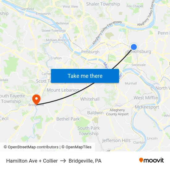 Hamilton Ave + Collier to Bridgeville, PA map