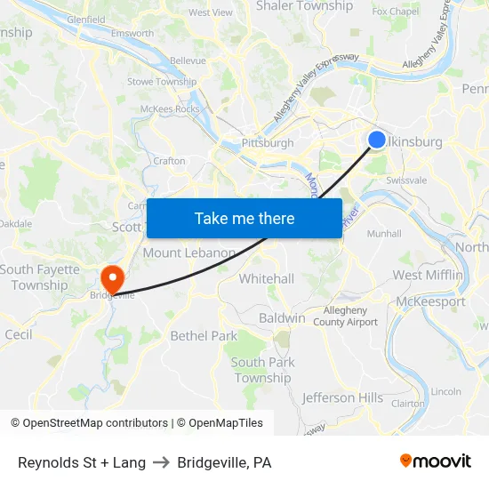 Reynolds St + Lang to Bridgeville, PA map