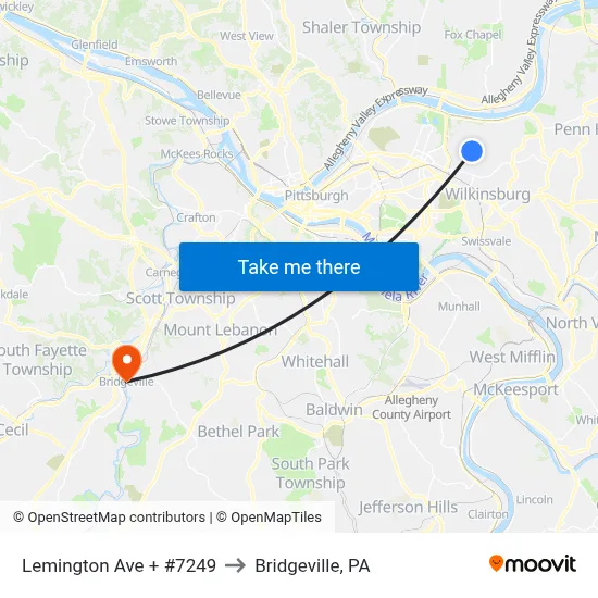 Lemington Ave + #7249 to Bridgeville, PA map