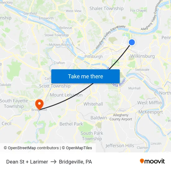 Dean St + Larimer to Bridgeville, PA map