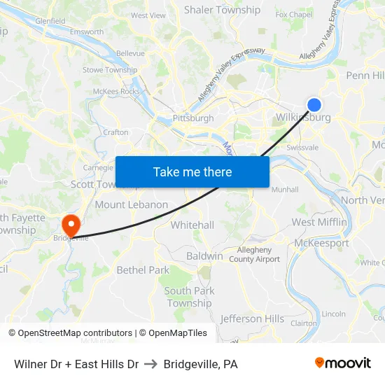 Wilner Dr + East Hills Dr to Bridgeville, PA map