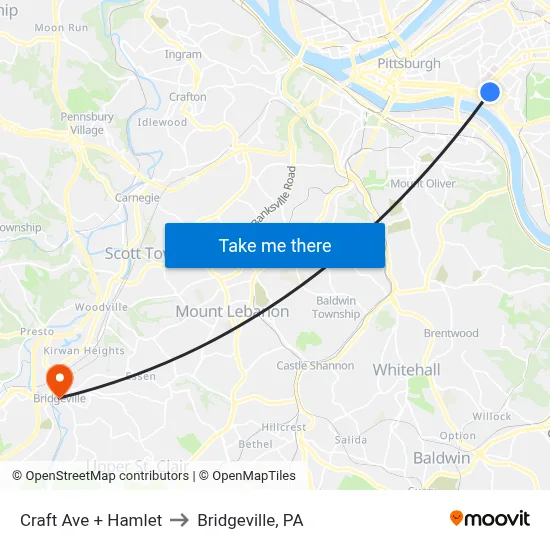 Craft Ave + Hamlet to Bridgeville, PA map