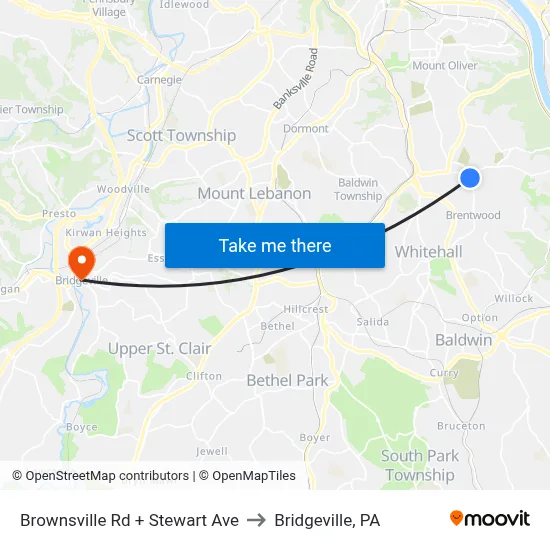 Brownsville Rd + Stewart Ave to Bridgeville, PA map