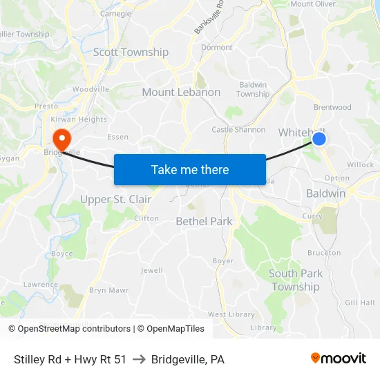 Stilley Rd + Hwy Rt 51 to Bridgeville, PA map