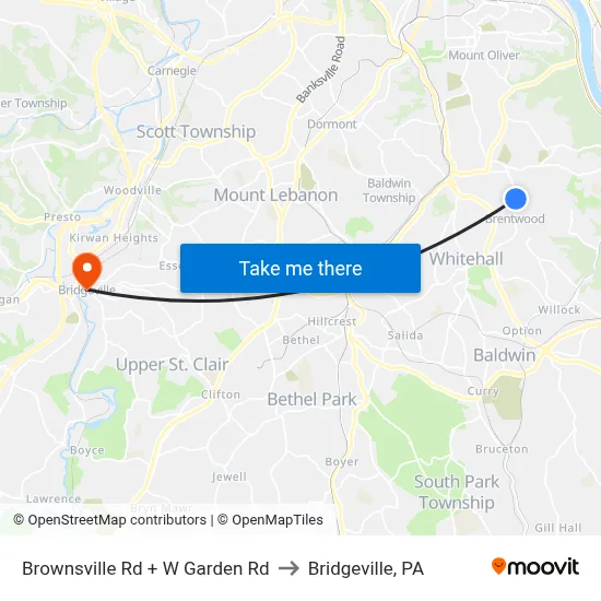 Brownsville Rd + W Garden Rd to Bridgeville, PA map