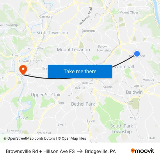 Brownsville Rd + Hillson Ave FS to Bridgeville, PA map