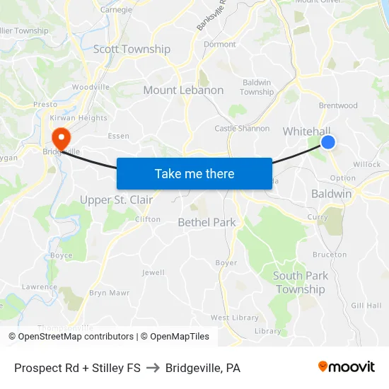 Prospect Rd + Stilley FS to Bridgeville, PA map
