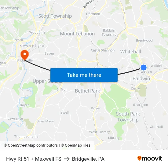 Hwy Rt 51 + Maxwell FS to Bridgeville, PA map