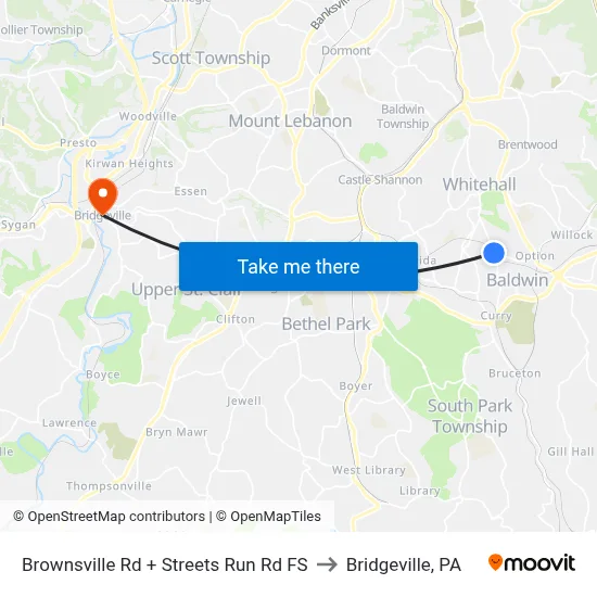 Brownsville Rd + Streets Run Rd FS to Bridgeville, PA map
