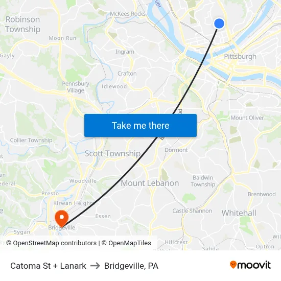 Catoma St + Lanark to Bridgeville, PA map