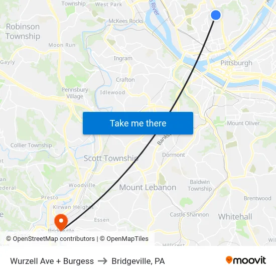 Wurzell Ave + Burgess to Bridgeville, PA map