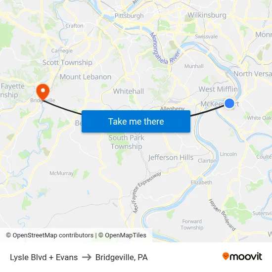 Lysle Blvd + Evans to Bridgeville, PA map