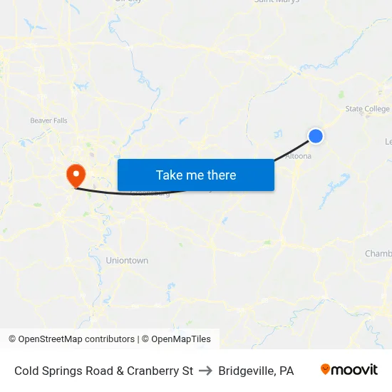 Cold Springs Road & Cranberry St to Bridgeville, PA map