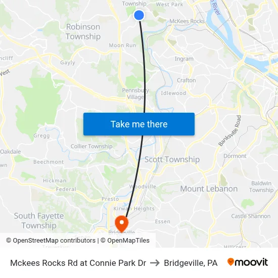 Mckees Rocks Rd at Connie Park Dr to Bridgeville, PA map