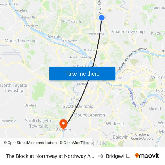 The Block at Northway at Northway Apartments to Bridgeville, PA map
