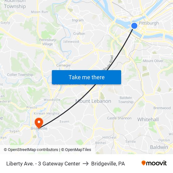 Liberty Ave. - 3 Gateway Center to Bridgeville, PA map