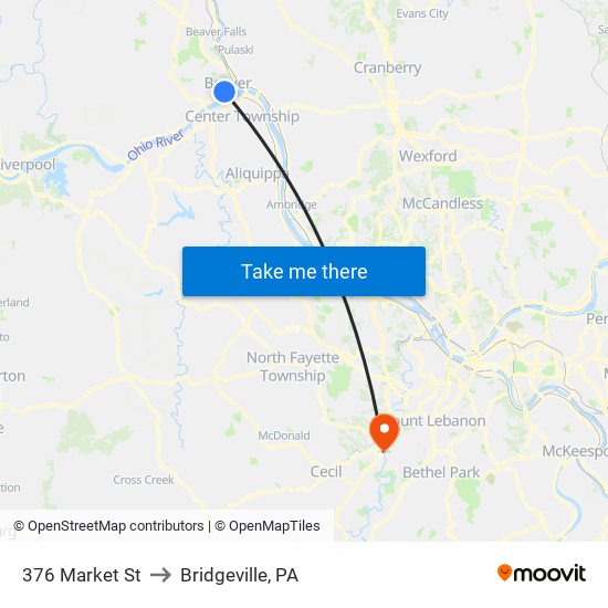 376 Market St to Bridgeville, PA map