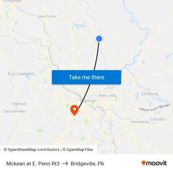 Mckean at E. Penn Rt3 to Bridgeville, PA map