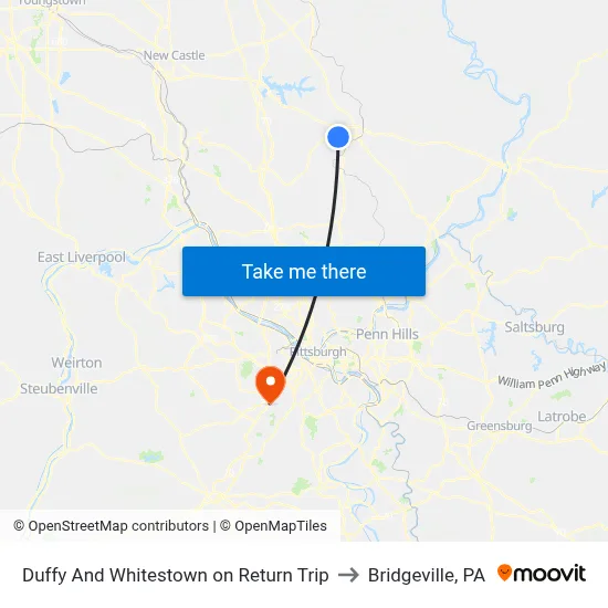 Duffy And Whitestown on Return Trip to Bridgeville, PA map