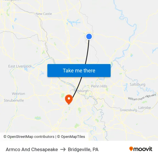 Armco And Chesapeake to Bridgeville, PA map