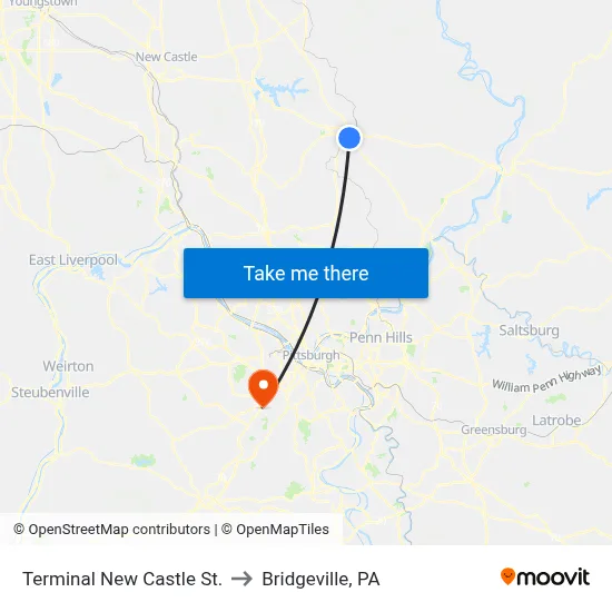 Terminal New Castle St. to Bridgeville, PA map