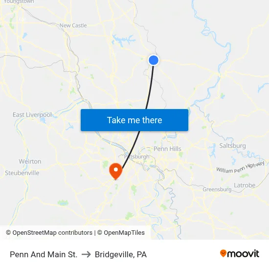 Penn And Main St. to Bridgeville, PA map