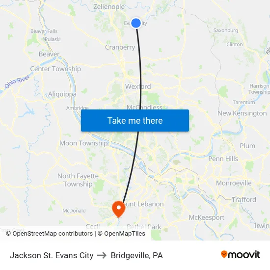 Jackson St. Evans City to Bridgeville, PA map