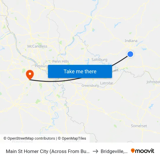 Main St Homer City (Across From Bus Shel to Bridgeville, PA map