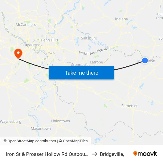 Iron St & Prosser Hollow Rd Outbound to Bridgeville, PA map