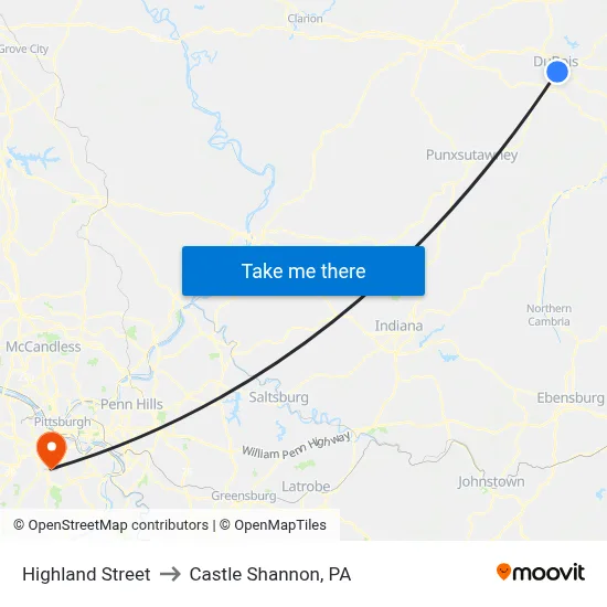 Highland Street to Castle Shannon,  PA map
