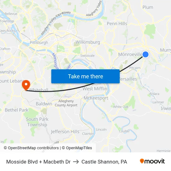 Mosside Blvd + Macbeth Dr to Castle Shannon,  PA map