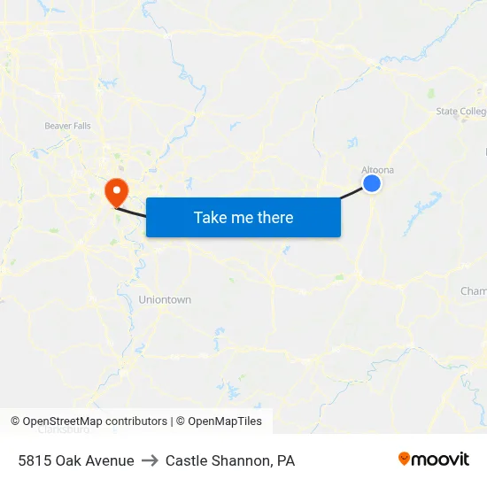 5815 Oak Avenue to Castle Shannon,  PA map