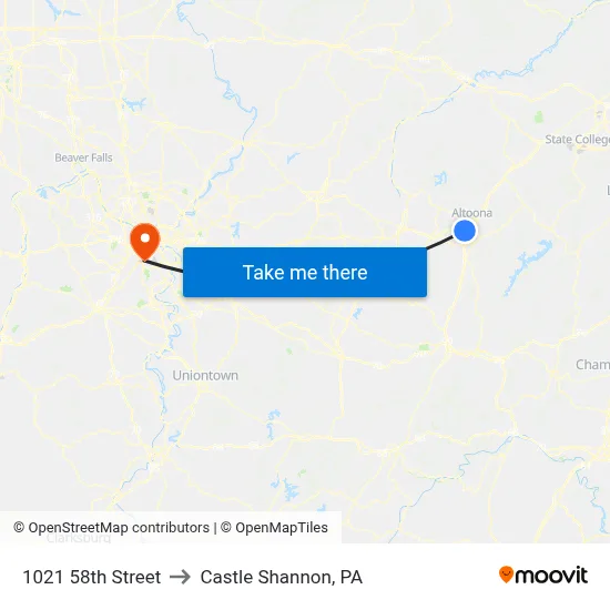 1021 58th Street to Castle Shannon,  PA map