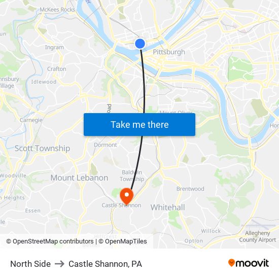 North Side to Castle Shannon,  PA map