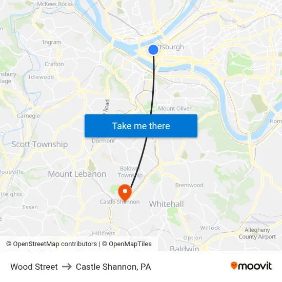 Wood Street to Castle Shannon,  PA map