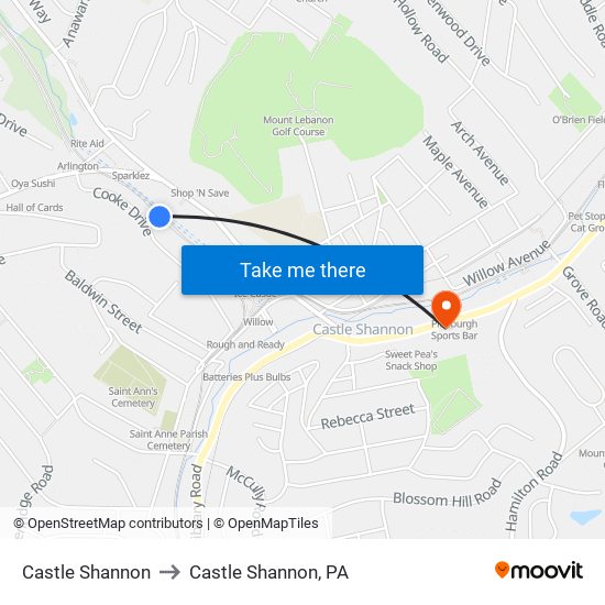 Castle Shannon to Castle Shannon,  PA map