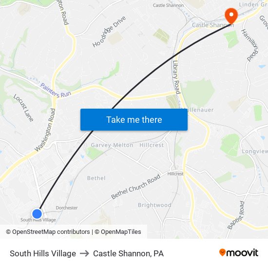 South Hills Village to Castle Shannon,  PA map