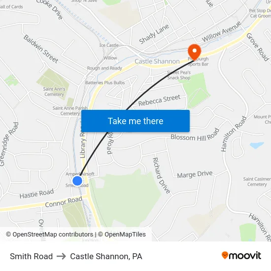 Smith Road to Castle Shannon,  PA map