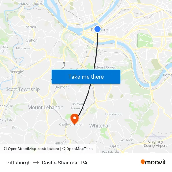 Pittsburgh to Castle Shannon,  PA map