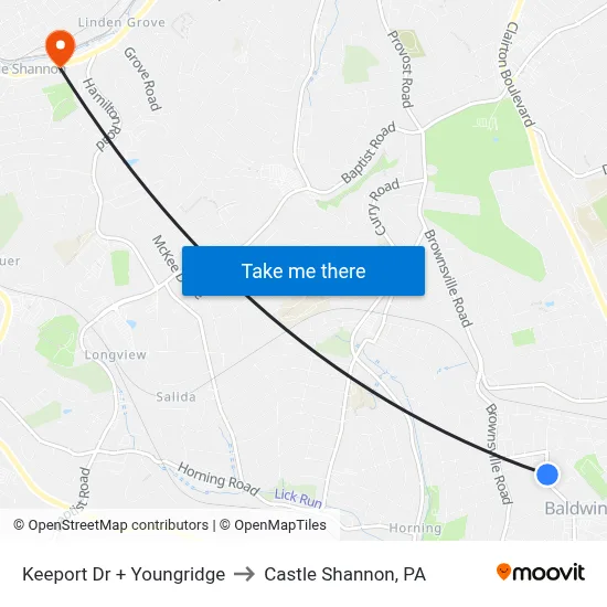 Keeport Dr + Youngridge to Castle Shannon,  PA map