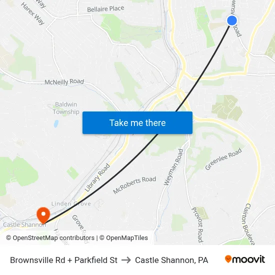Brownsville Rd + Parkfield St to Castle Shannon,  PA map