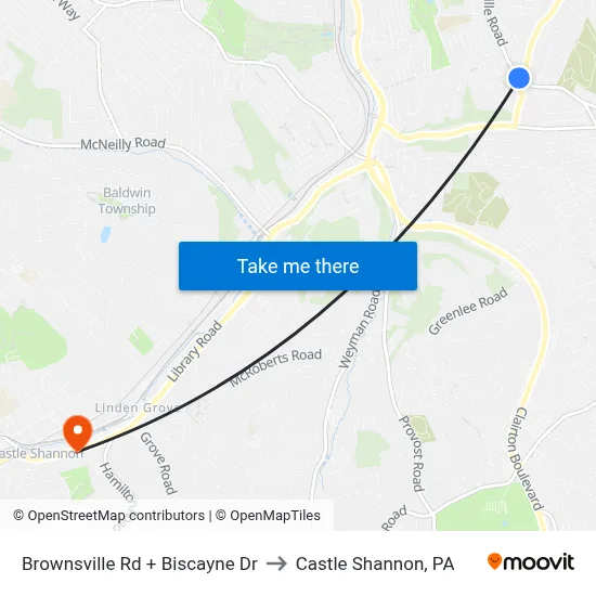 Brownsville Rd + Biscayne Dr to Castle Shannon,  PA map
