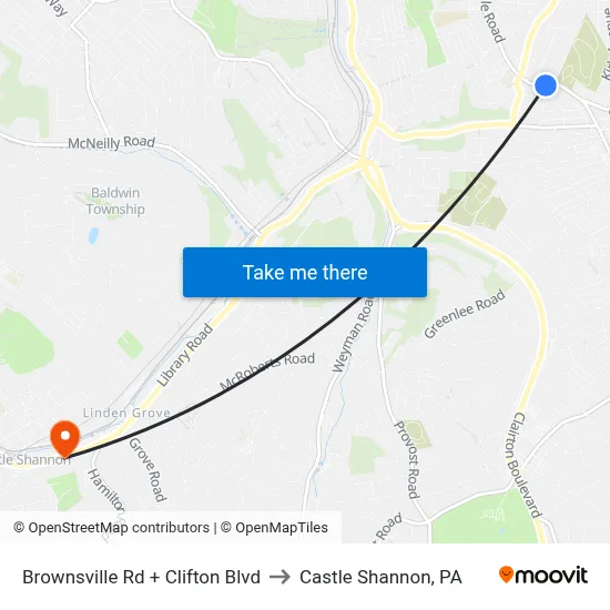 Brownsville Rd + Clifton Blvd to Castle Shannon,  PA map