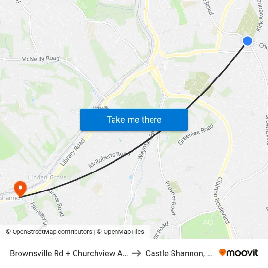 Brownsville Rd + Churchview Ave to Castle Shannon,  PA map