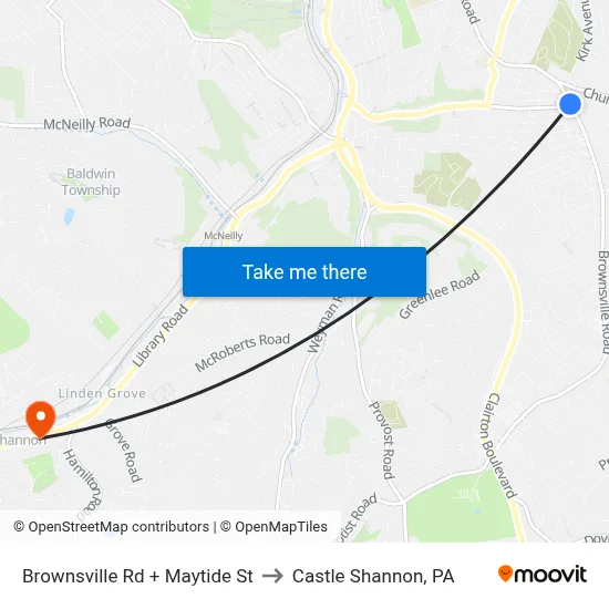 Brownsville Rd + Maytide St to Castle Shannon,  PA map
