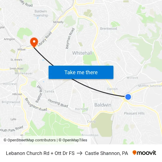 Lebanon Church Rd + Ott Dr FS to Castle Shannon,  PA map