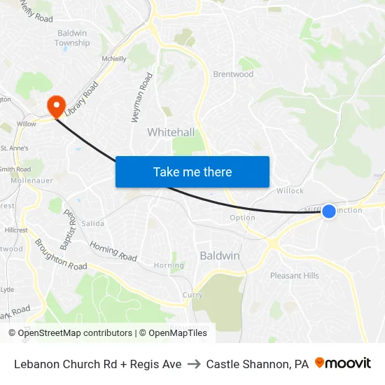 Lebanon Church Rd + Regis Ave to Castle Shannon,  PA map